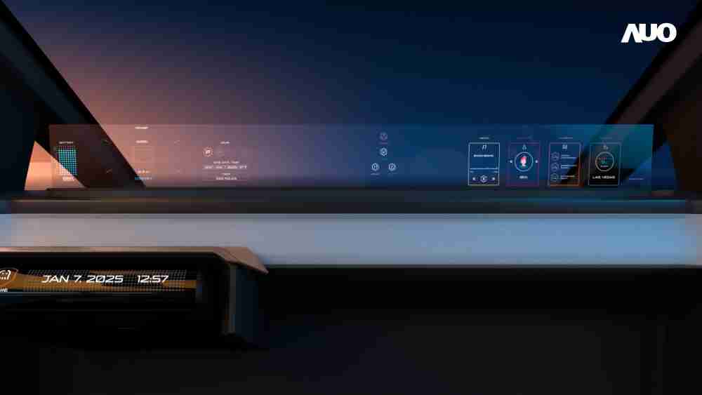 口袋牛店无界透明显示接口(Horizon Image Glass)透过车运算方案整合仪表板、、、中控台及副驾显示器，，一体式全景呈现，，，，提供乘用者清晰的前方视野、、、行车必要信息与娱乐功能